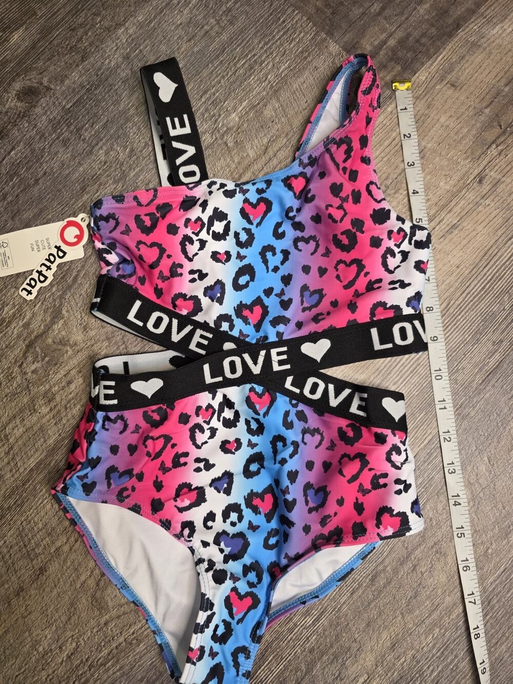 PatPat Girls Swimsuit Size 7-8Y Pink Blue Ombre Leopard Cutout One Piece NWT